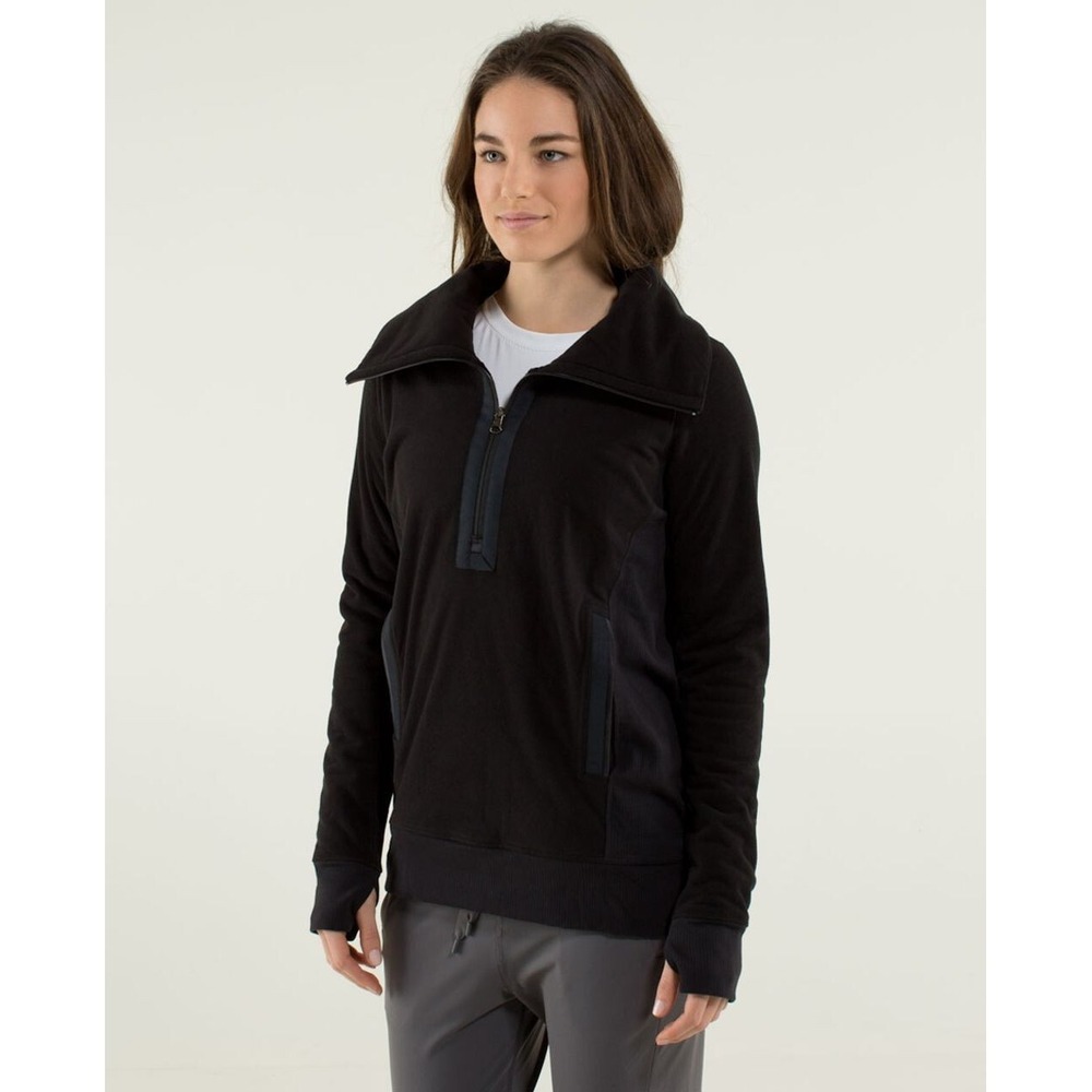 LULULEMON Post Chaturanga 1/2 Zip Pullover Sweatshirt Fleece‎ Jacket Black Sz 4 - Picture 3 of 14